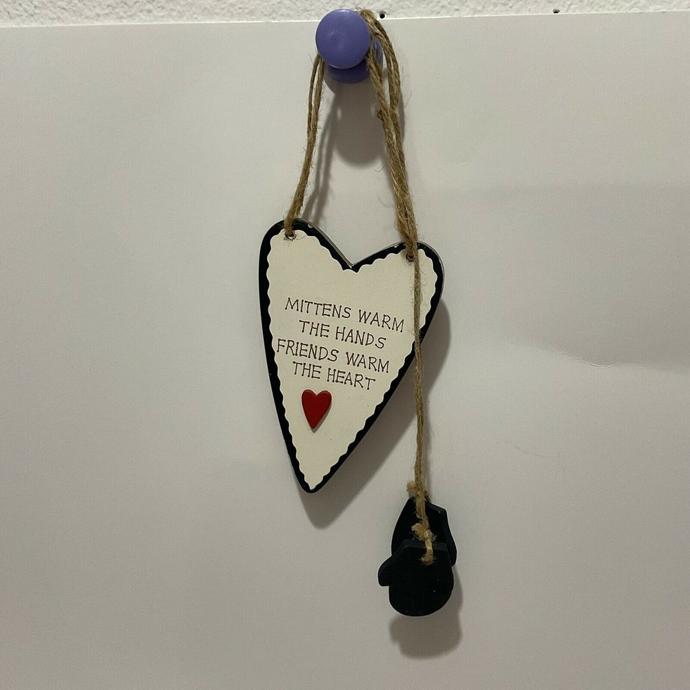 Wooden Heart Mittens Warm Hands, Friends the Heart Christmas Ornament by K Adler